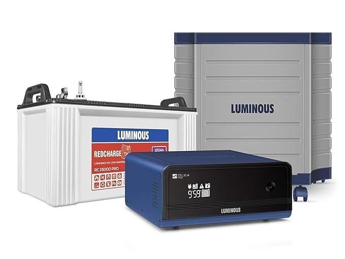 Luminous Inverter & Battery Combo with Trolley (Zelio+ 1100 Pure Sine Wave 900VA_12V Inverter, Red C